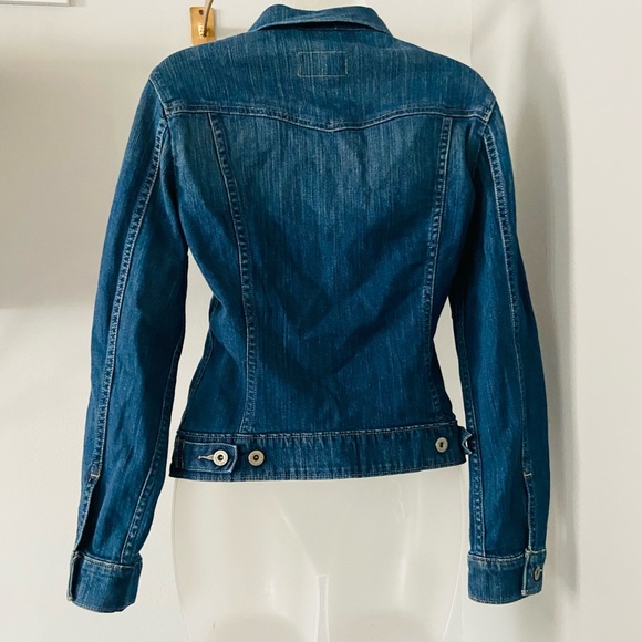 Levi's Red Tab Stretch Cotton Distressed Denim Trucker Jean Jacket Fitted S - Picture 2 of 10